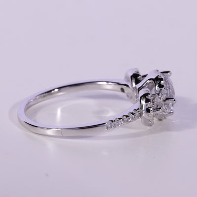 0.50CT Round Cut Three Stone Halo Setting Moissanite Engagement Ring