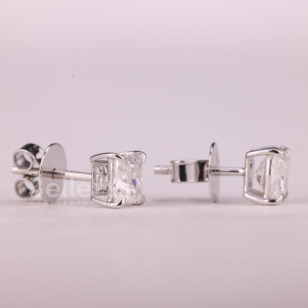 1.50CTW Princess Cut Solitaire Stud Moissanite Earrings
