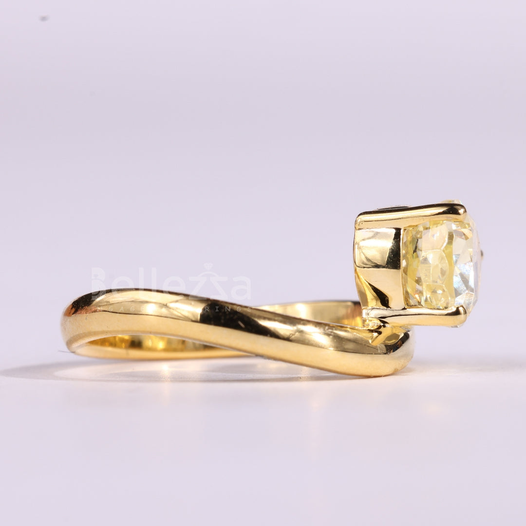 1.50CT East-West Pear Cut Yellow Solitaire Curved Engagement Ring