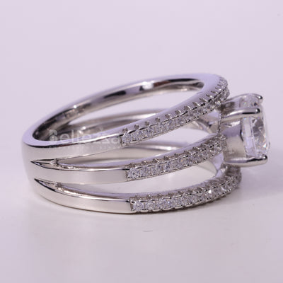 1.0CT Round Cut Unique Two Row Pave Setting Engagement Ring