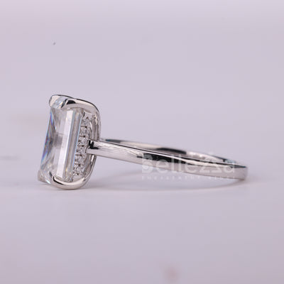 1.50CT Emerald Cut Diamond Hidden Halo Moissanite Engagement Ring