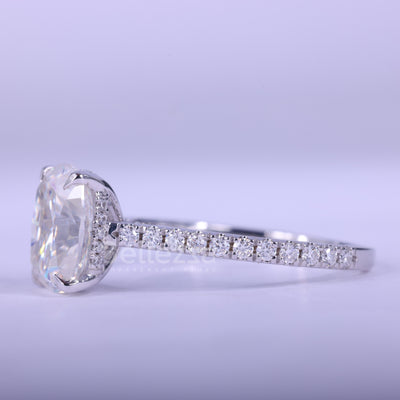 2.0CT Elongated Cushion Cut Pave Setting Engagement Ring