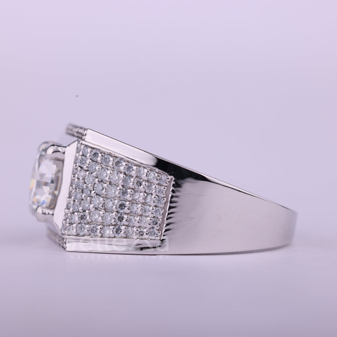 1.0CT Round Cut Cluster Diamond Moissanite Men's Engagement Ring