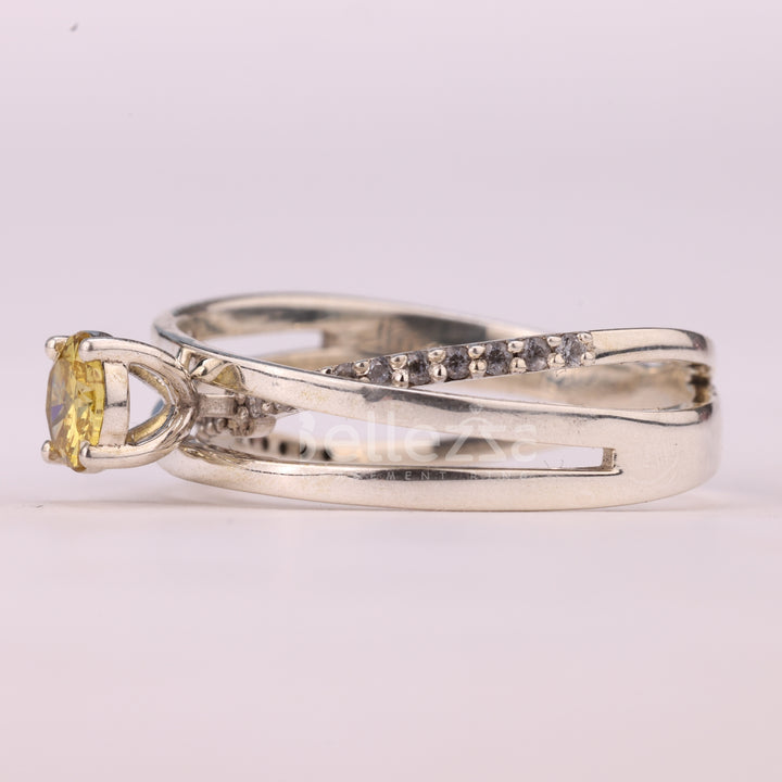 0.7CT Round Cut Yellow Diamond Unique Crossover Engagement Ring