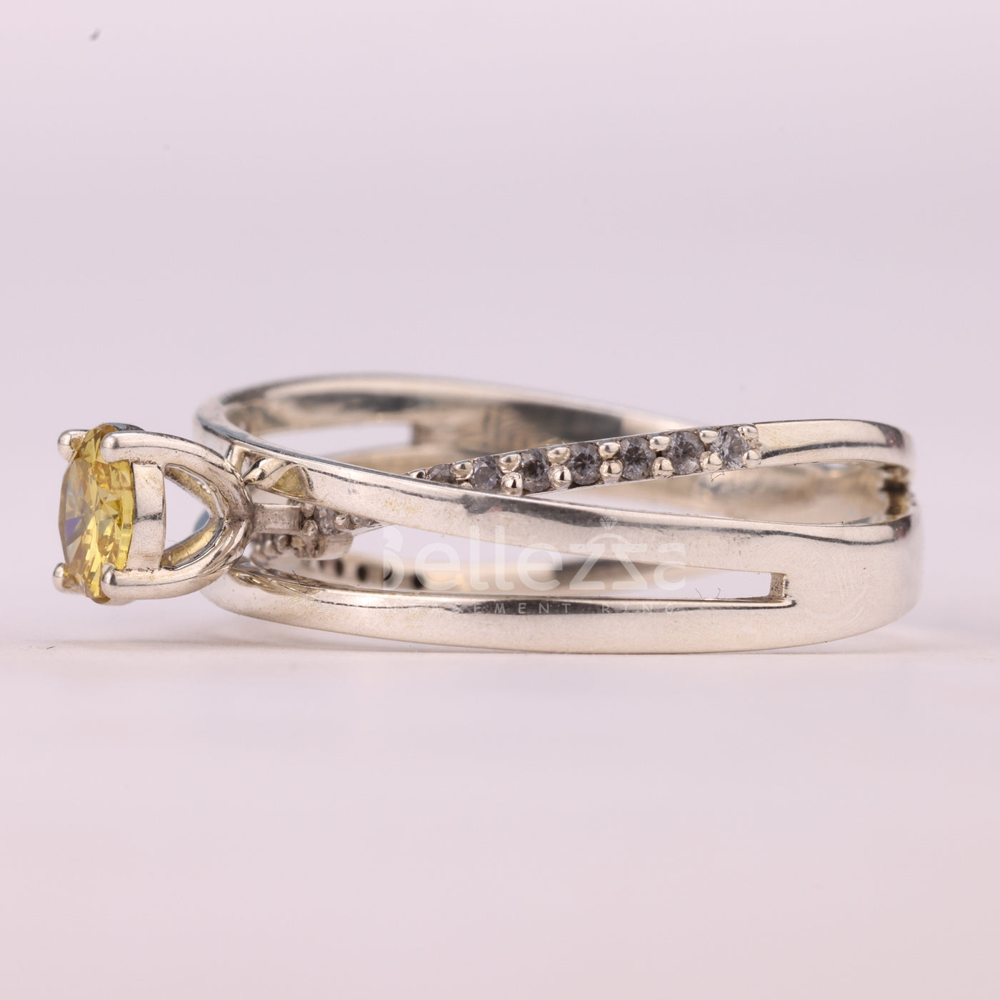 0.7CT Round Cut Yellow Diamond Unique Crossover Engagement Ring