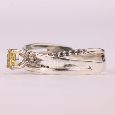 0.7CT Round Cut Yellow Diamond Unique Crossover Engagement Ring