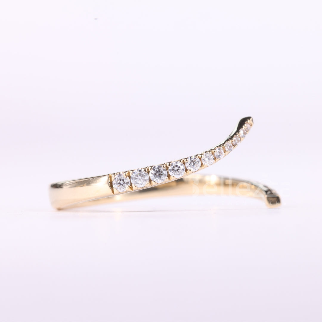 Round Cut Cluster Diamond Open Cuff Moissanite Wedding Band