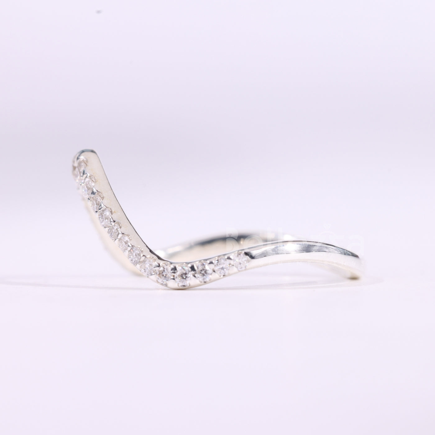 Round Cut Pave Setting Curved Moissanite Wedding Band