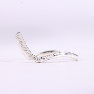 Round Cut Pave Setting Curved Moissanite Wedding Band