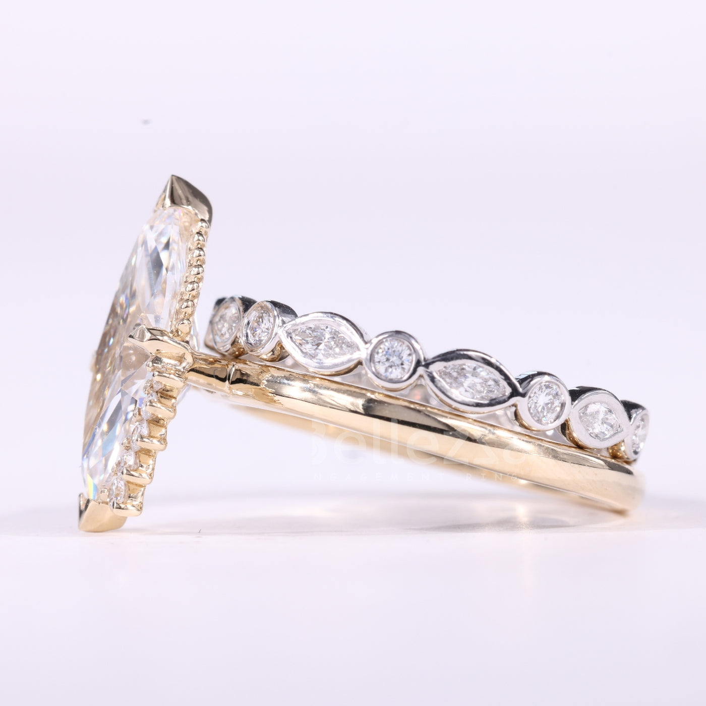 2.0CT Marquise Cut Unqiue Cluster Diamond Moissanite Bridal Ring Set