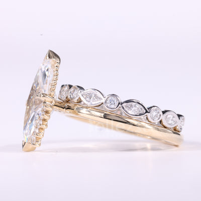 2.0CT Marquise Cut Unqiue Cluster Diamond Moissanite Bridal Ring Set