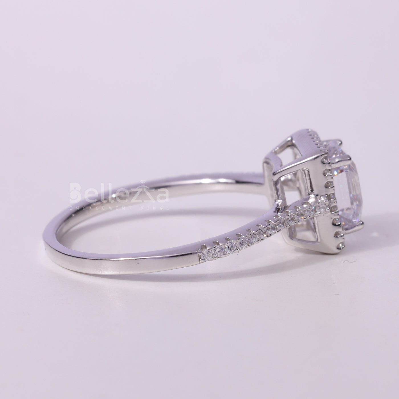 1.0CT Asscher Cut Diamond Halo Pave Setting Moissanite Engagement Ring