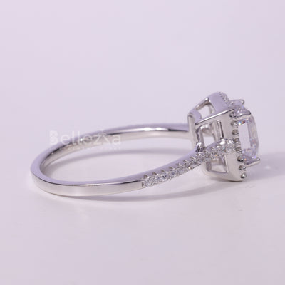 1.0CT Asscher Cut Diamond Halo Pave Setting Moissanite Engagement Ring