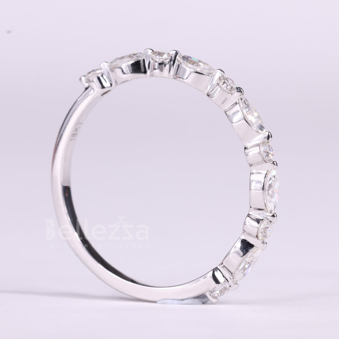 Round & Marquise Cut Half Eternity Moissanite Wedding Band