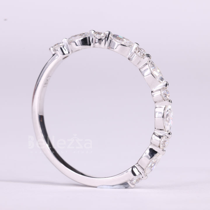 Round & Marquise Cut Half Eternity Moissanite Wedding Band