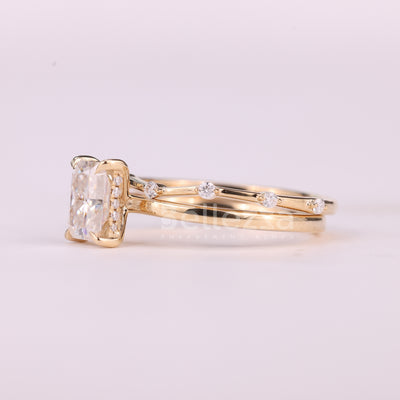 1.0CT Radiant Cut Hidden Halo Moissanite Bridal Ring Set