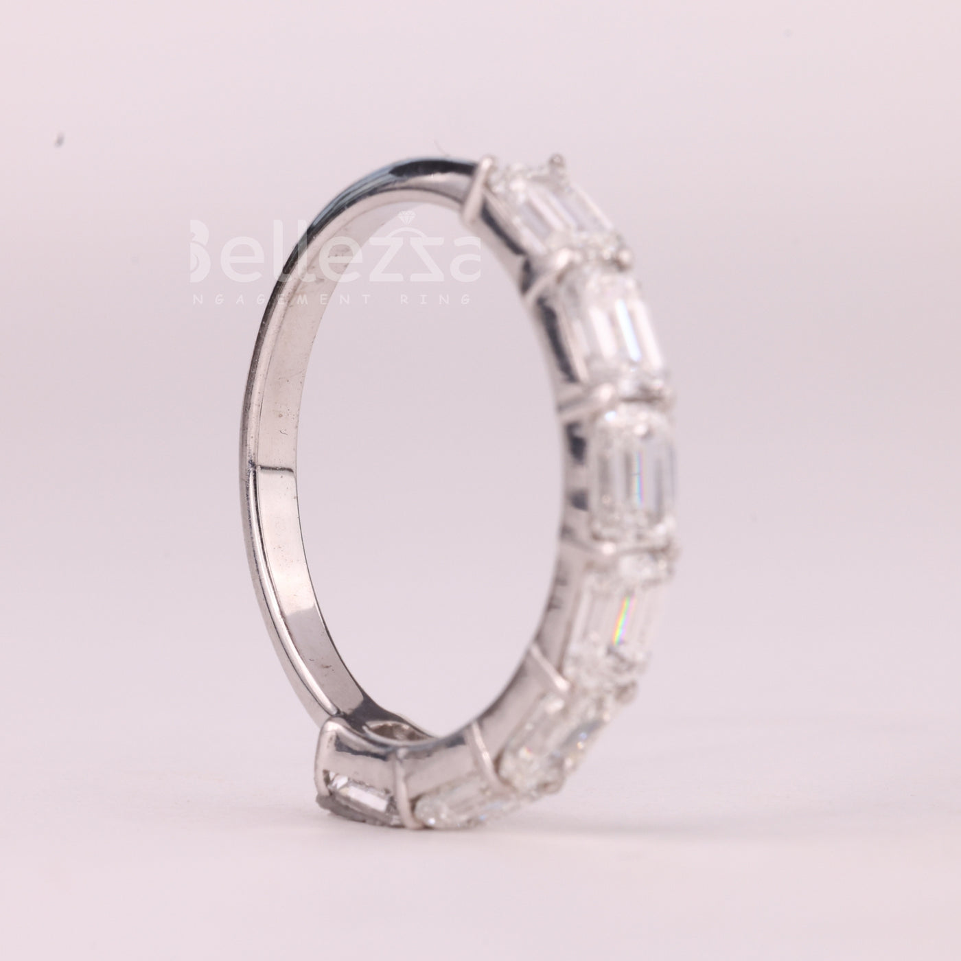 East-West Emerald Cut Half Eternity Moissanite Wedding Band