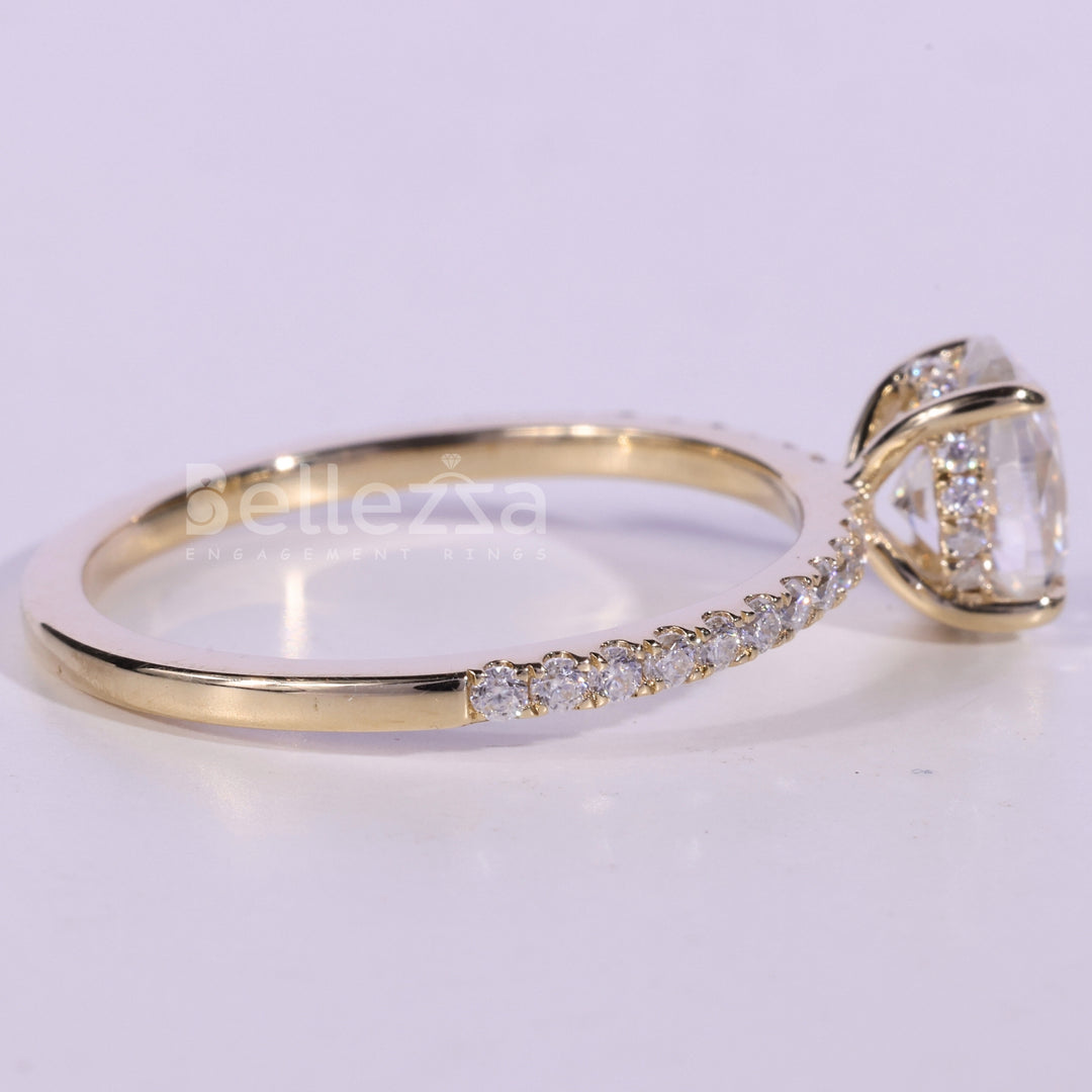 1.0CT Oval Cut Pave Setting Moissanite Engagement Ring