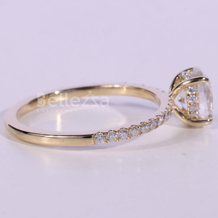 1.0CT Oval Cut Pave Setting Moissanite Engagement Ring