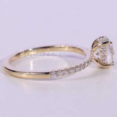 1.0CT Oval Cut Pave Setting Moissanite Engagement Ring