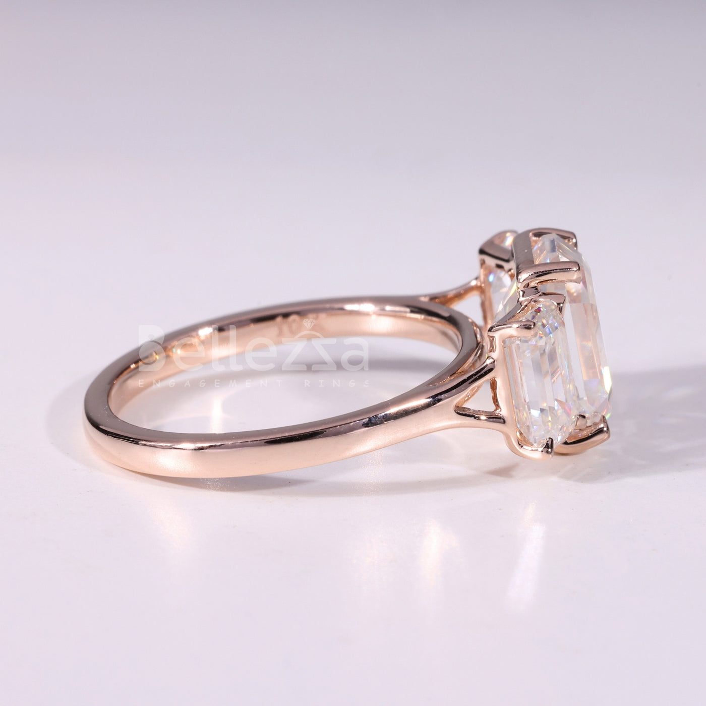 1.0CT Emerald Cut Three Stone Moissanite Engagement Ring