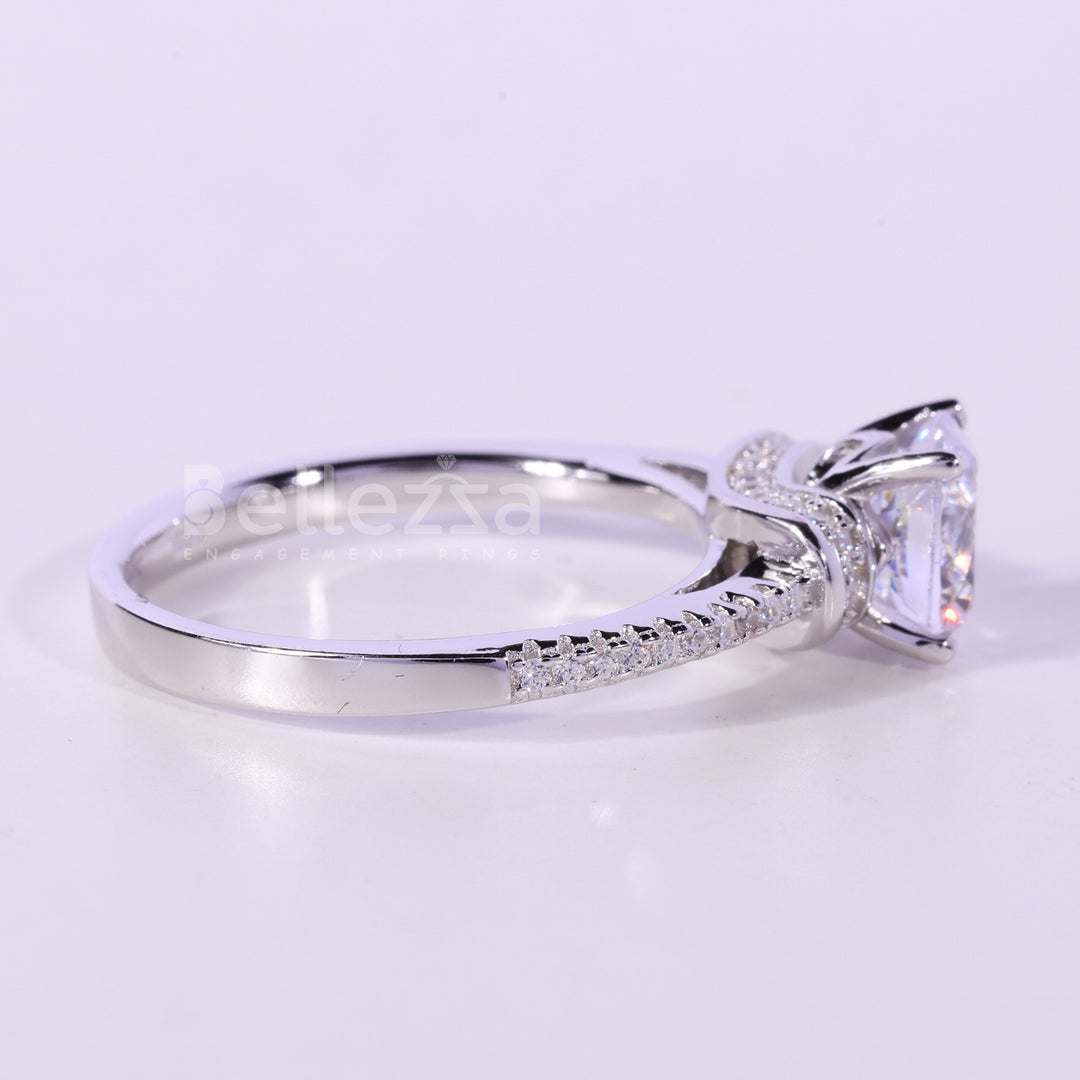 0.75CT Round Cut Diamond Pave Setting Moissanite Engagement Ring