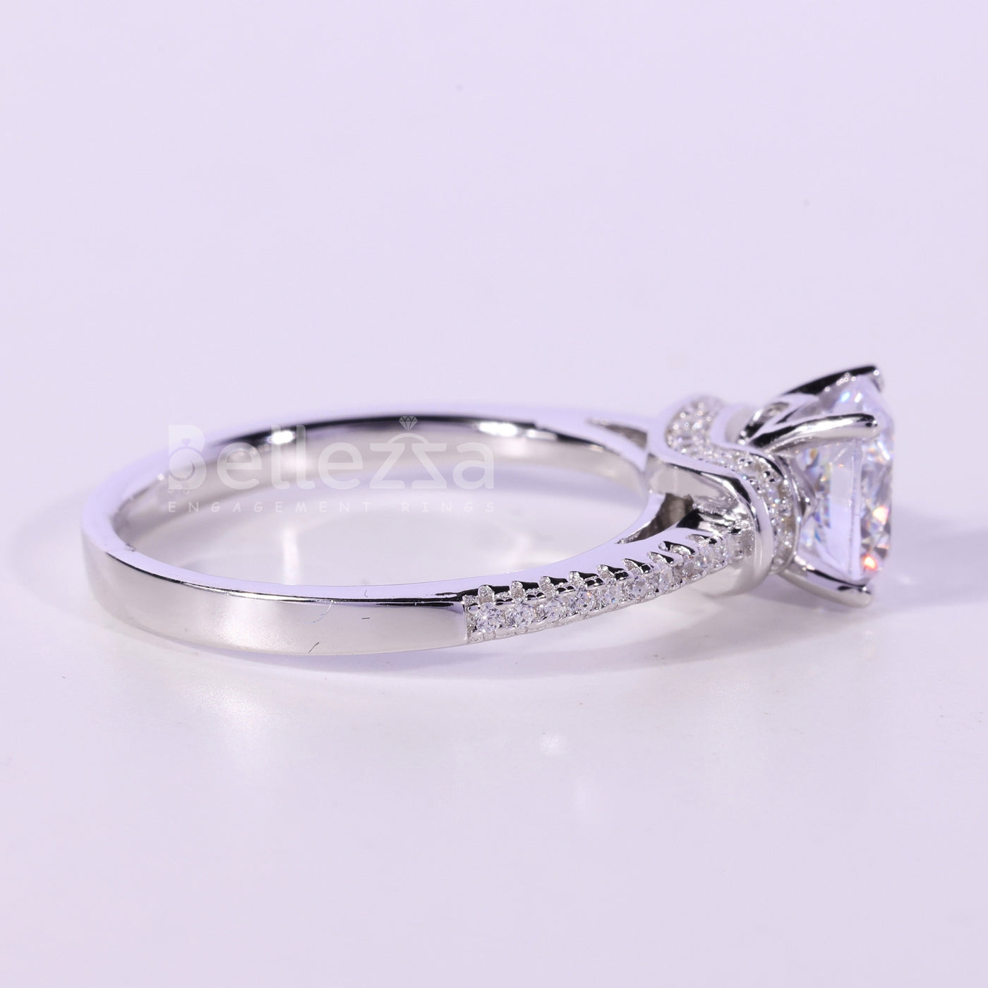 0.75CT Round Cut Diamond Pave Setting Moissanite Engagement Ring