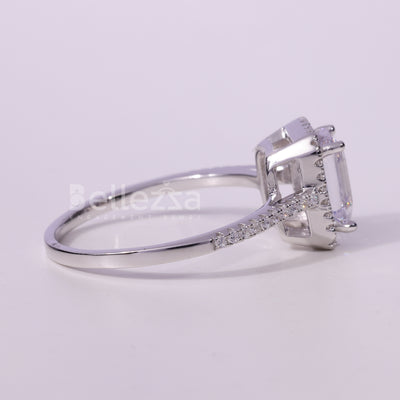 1.0CT Emerald Cut Halo Setting Moissanite Engagement Ring