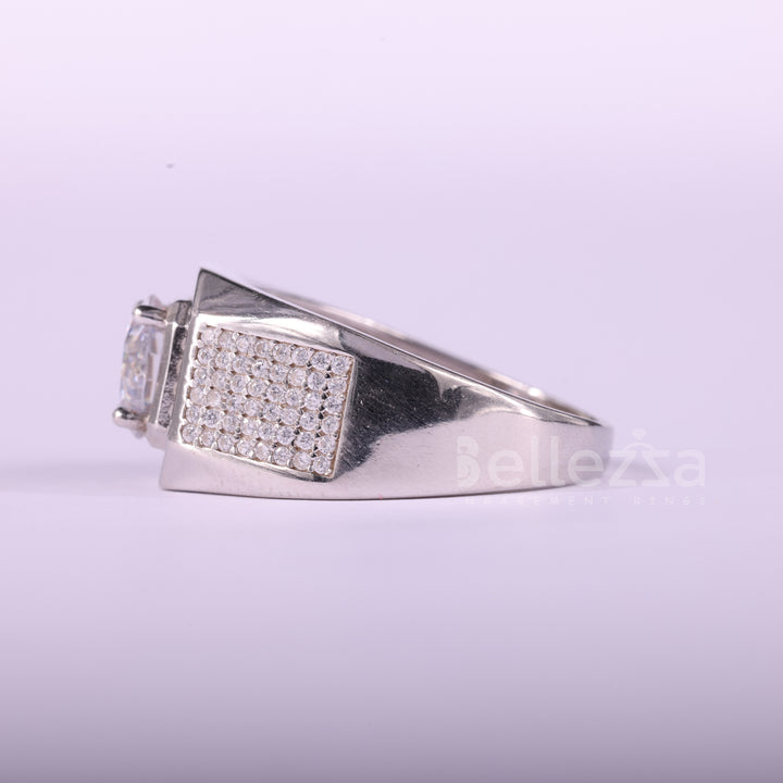 1.0CT Round Cut Halo Cluster Diamond Moissanite Men's Engagement Ring