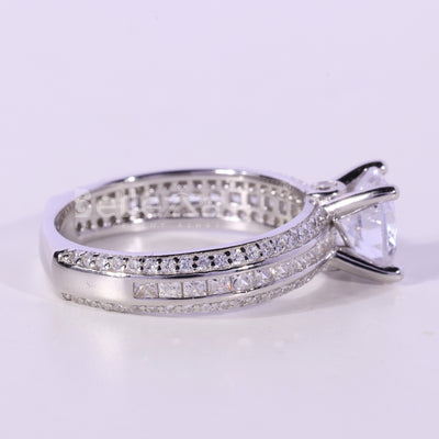 0.75CT Round Cut Three Row Pave Setting Moissanite Engagement Ring