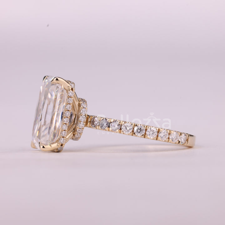 5.0CT Radiant Cut Hidden Halo Pave Setting Moissanite Engagement Ring