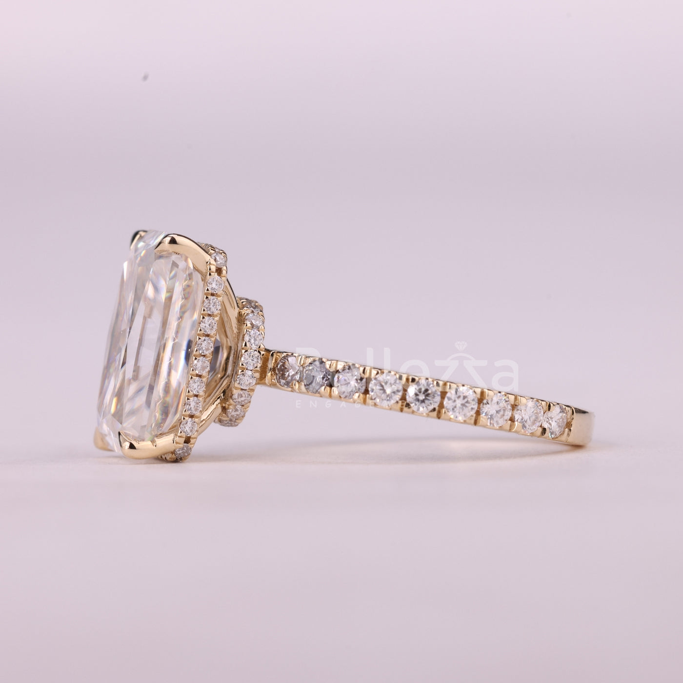 5.0CT Radiant Cut Hidden Halo Pave Setting Moissanite Engagement Ring