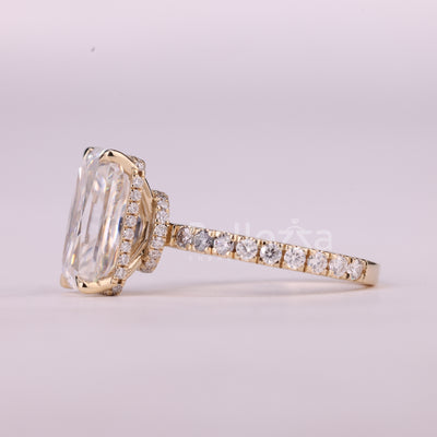 5.0CT Radiant Cut Hidden Halo Pave Setting Moissanite Engagement Ring