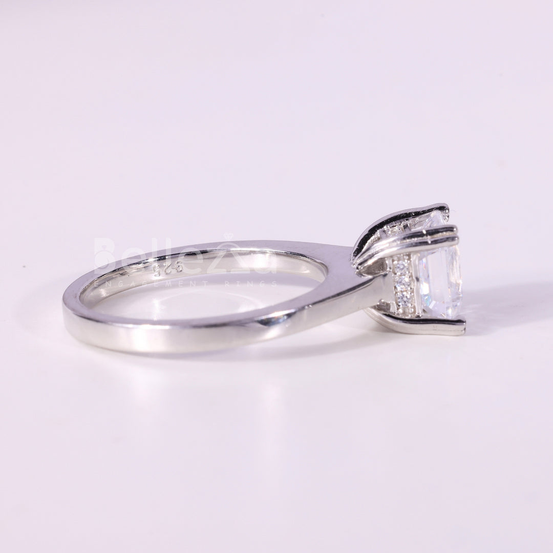 1.0CT Asscher Cut Solitaire Diamond Moissanite Engagement Ring