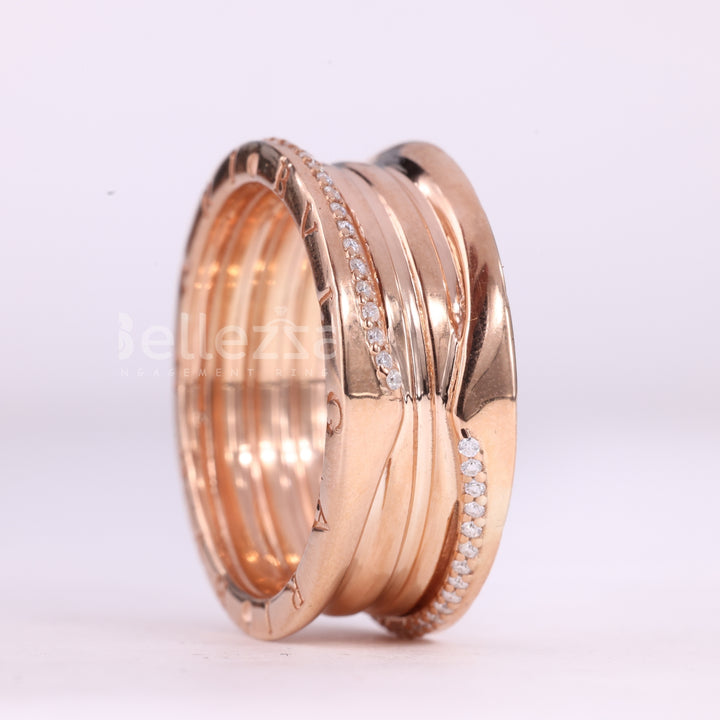 Unique Round Cut Diamond Wide Moissanite Wedding Ring