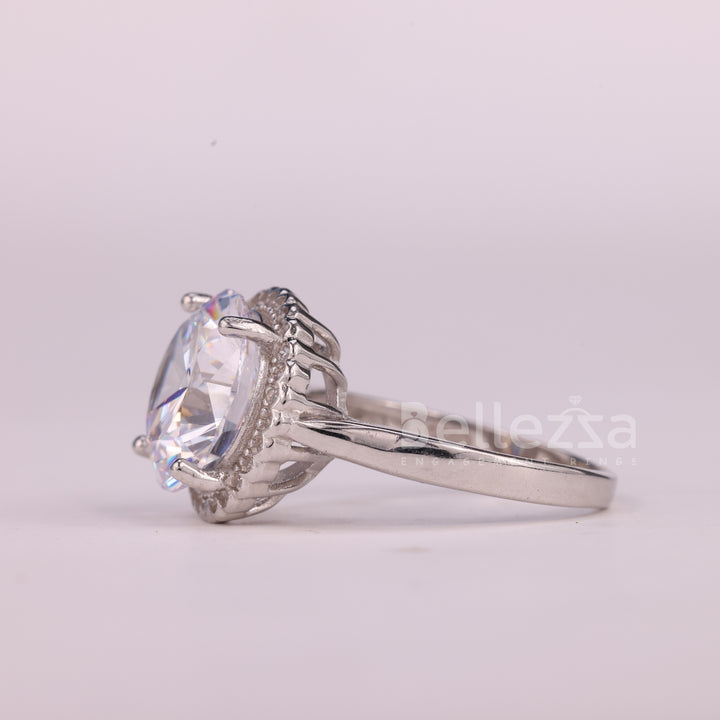 2.0CT Round Cut Halo Setting Moissanite Engagement Ring