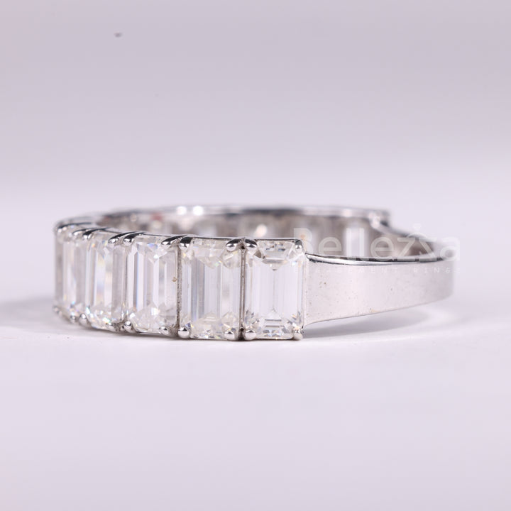 Emerald Cut Half Eternity Moissanite Wedding Band