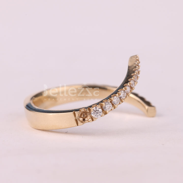 Round Cut Cluster Diamond Open Cuff Style Moissanite Wedding Band