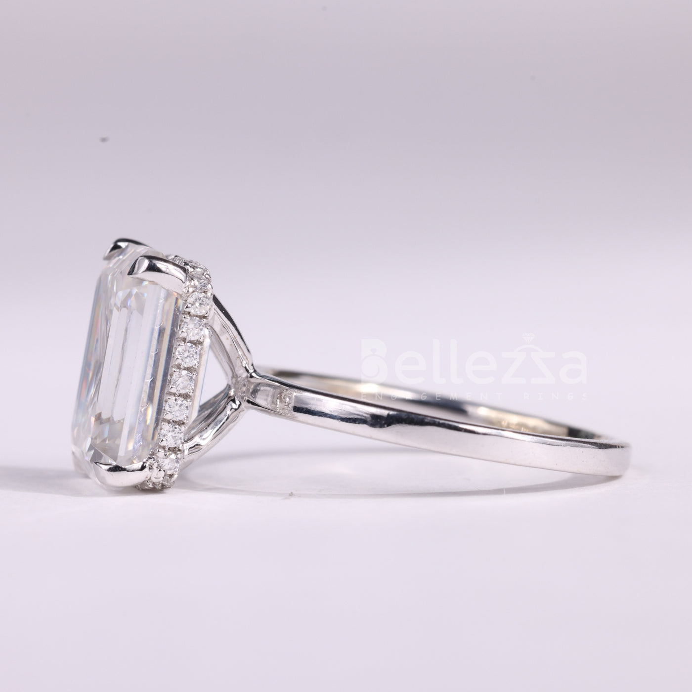 1.50CT Emerald Cut Hidden Halo Moissanite Engagement Ring