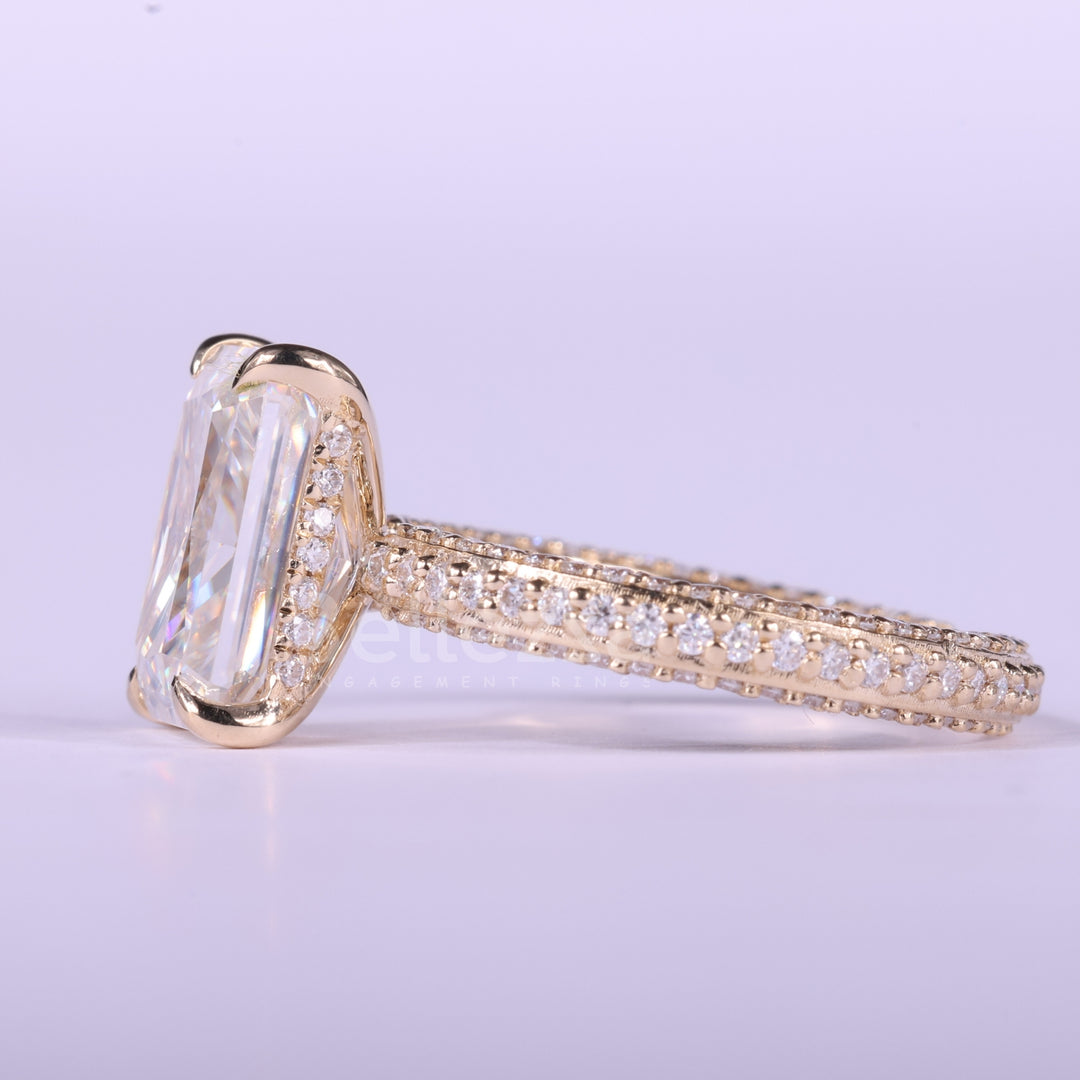 1.50CT Radiant Cut Three Side Pave Setting Moissanite Engagement Ring