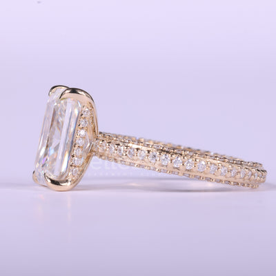 1.50CT Radiant Cut Three Side Pave Setting Moissanite Engagement Ring