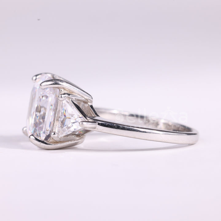 2.0CT Asscher Cut Three Stone Moissanite Engagement Ring