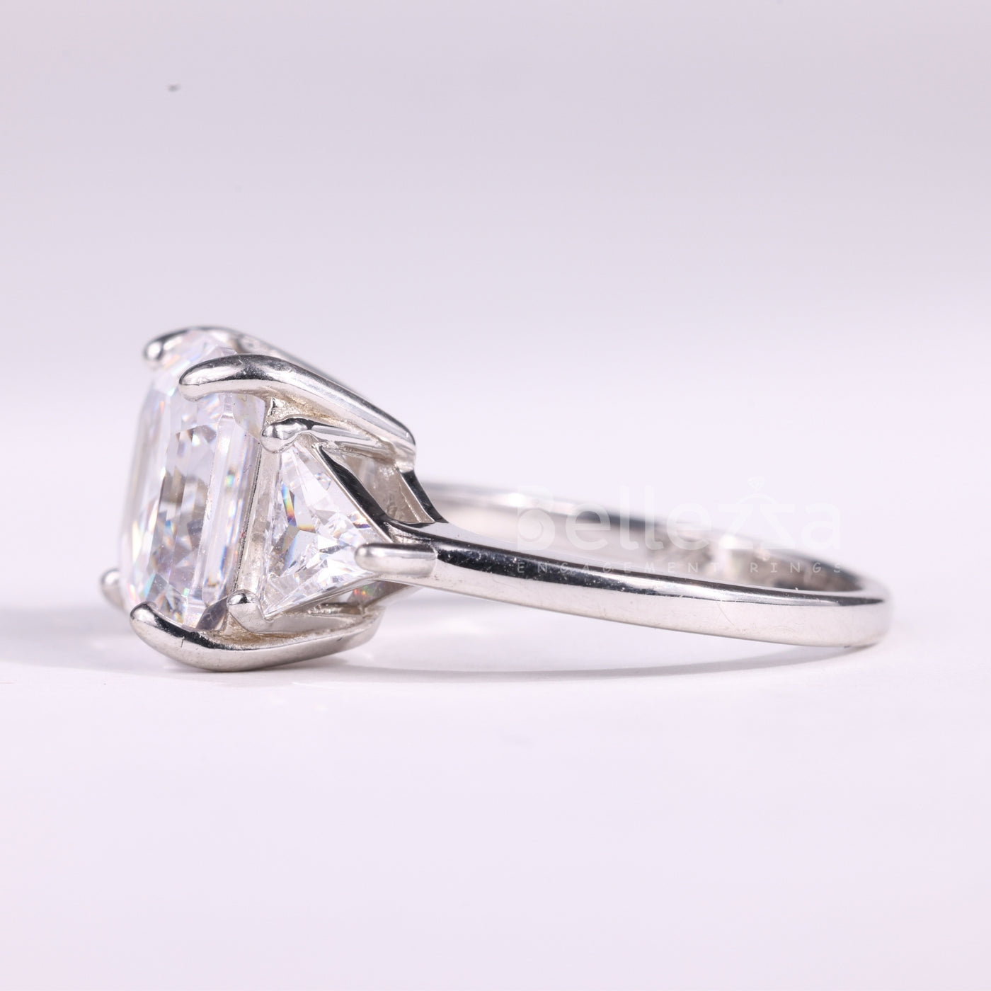 2.0CT Asscher Cut Three Stone Moissanite Engagement Ring