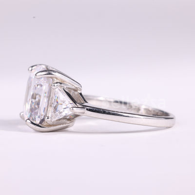 2.0CT Asscher Cut Three Stone Moissanite Engagement Ring