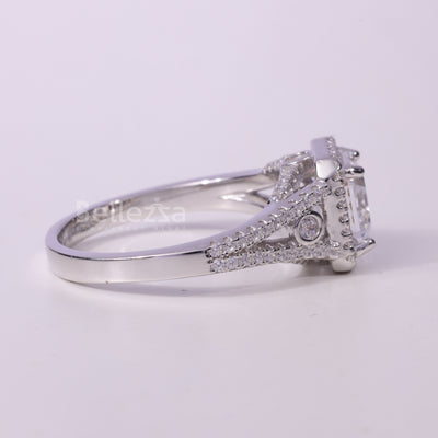 1.50CT Asscher Cut Cluster Diamond Moissanite Engagement Ring