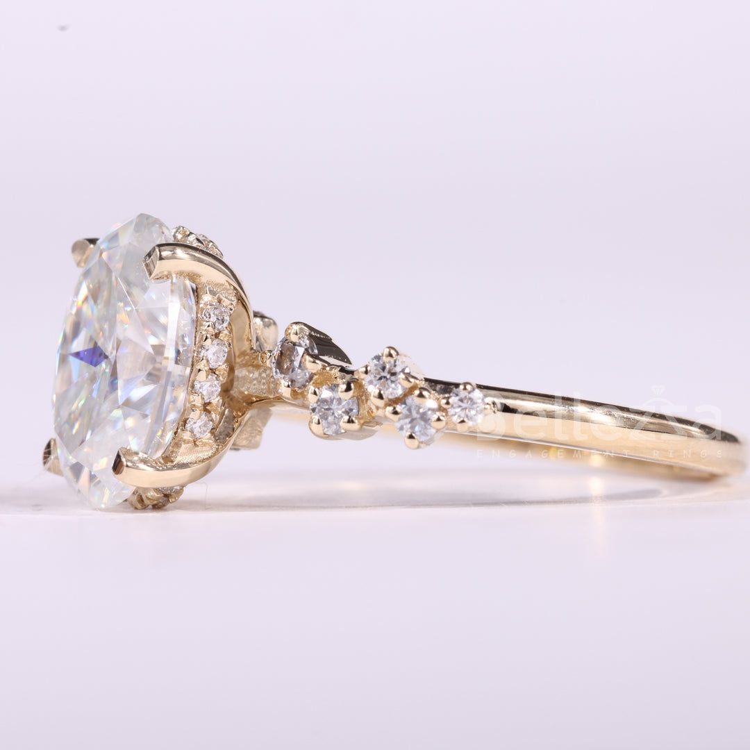 1.50CT Oval Cut Diamond Cluster Setting Moissanite Engagement Ring