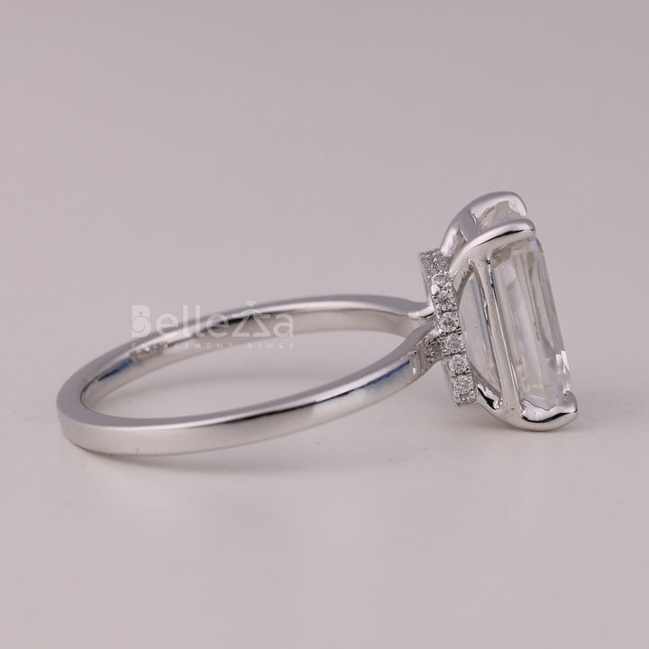1.50CT Emerald Cut Hidden Halo Moissanite Engagement Ring
