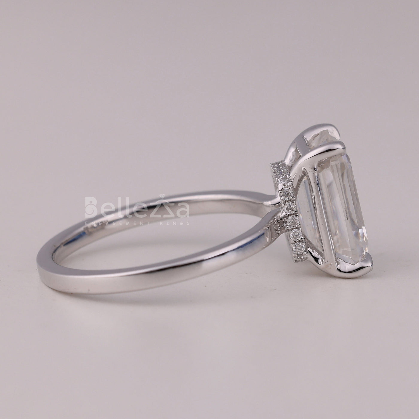 1.50CT Emerald Cut Hidden Halo Moissanite Engagement Ring