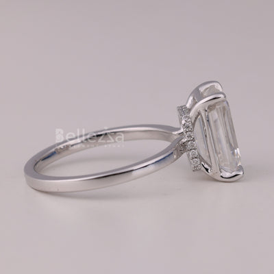 1.50CT Emerald Cut Hidden Halo Moissanite Engagement Ring