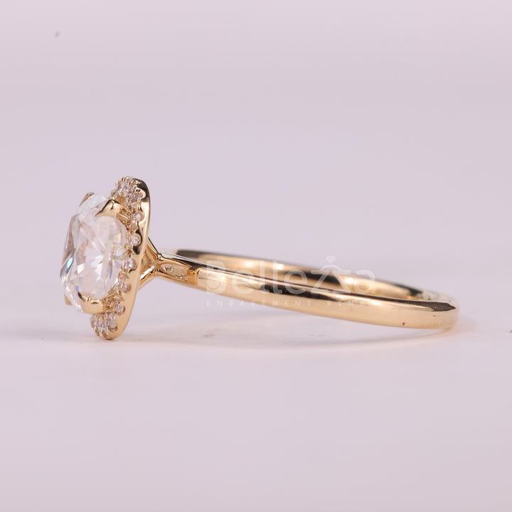 1.0CT Elongated Cushion Cut Halo Setting Engagement Ring